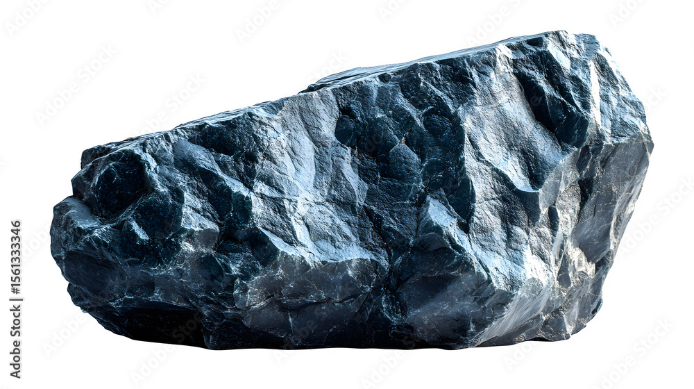 Obraz premium Photorealistic shot of a piece of black lava rock, showing rough, vesicular texture. Sharp focus. Strong directional lighting creating contrast, 