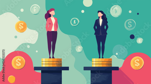 Gender Pay Gap and Inequality in Business - Flat Vector Illustration