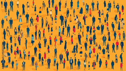 Diverse Group of Business People in Flat Vector Style Illustration Center