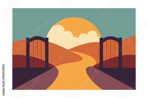 Sunset Pathway Open Gates to a Serene Landscape