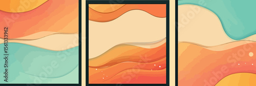 Abstract wavy layers background design with warm orange beige and teal gradient shapes composition for modern creative projects or web banners layout