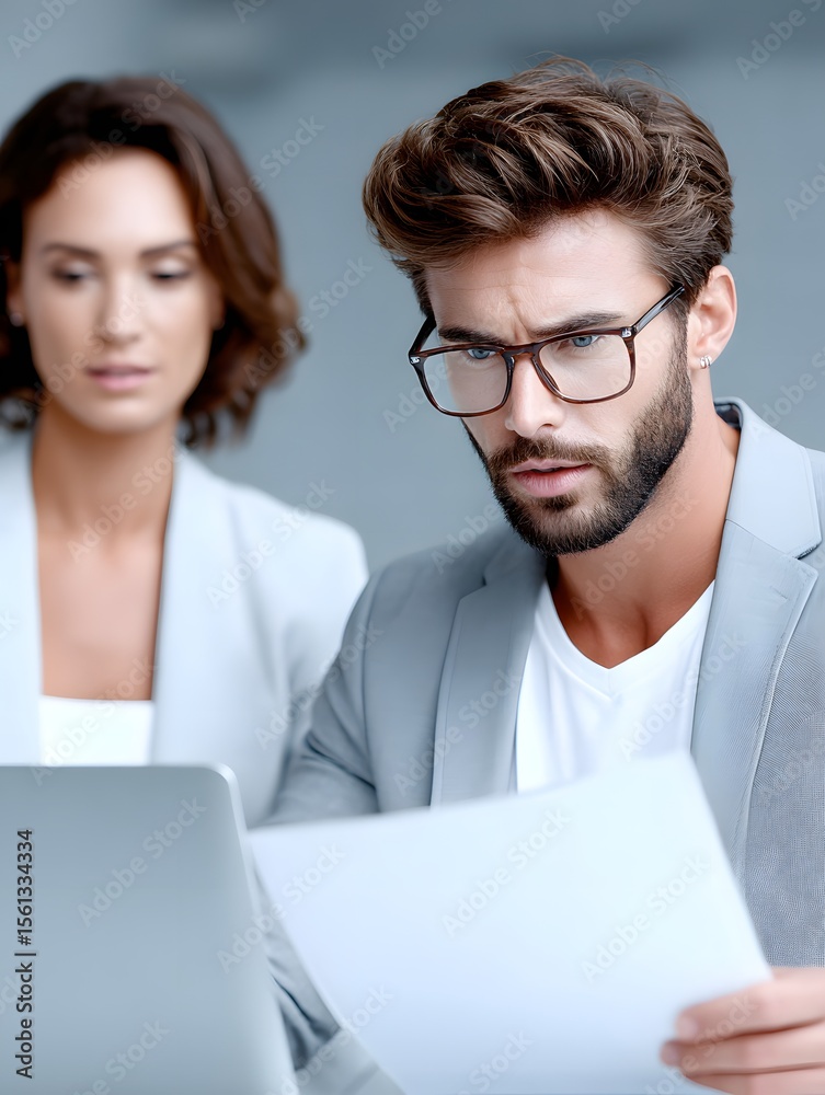 Fototapeta premium Financial advisor reviewing a retirement portfolio with a client, documentary photography style
