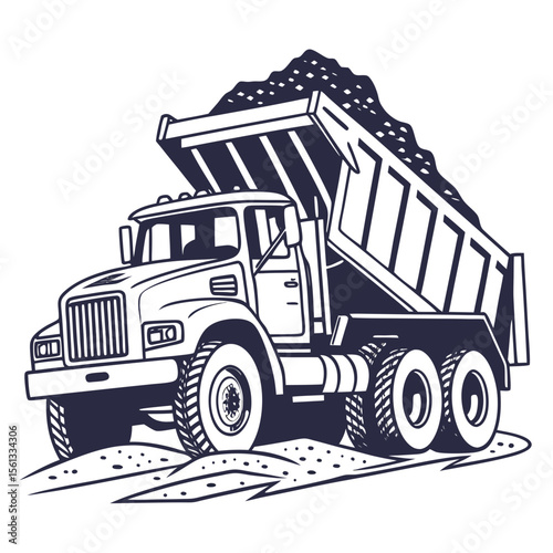 vector drawing of a heavy duty dunp truck fully