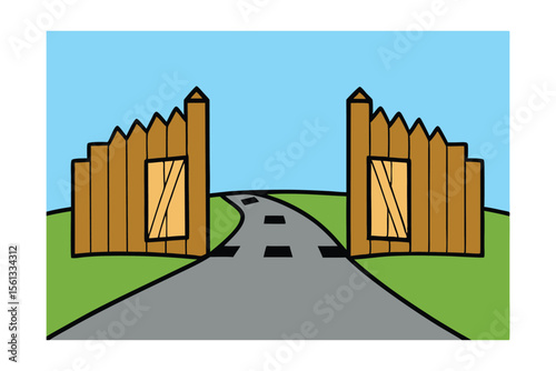 Road Ahead: This image captures a straight path leading to a wooden entrance, symbolizing journeys, pathways, and open opportunity.