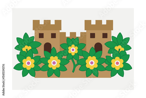 Blooming Fortress: A charming, illustrated castle adorned with vibrant floral decorations. It symbolizes growth, beauty, and the blend of nature with architecture.