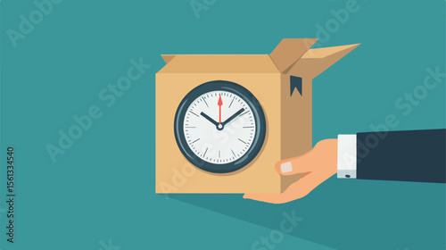 Businessman Holding Box Package and Chronometer
