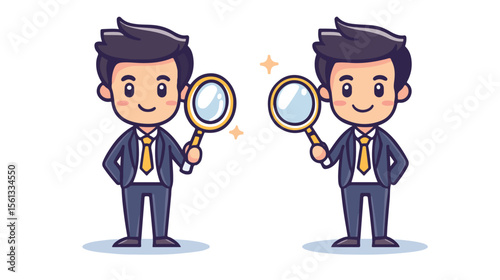 Businessman Figure with Magnifying Glass Line Search Concept