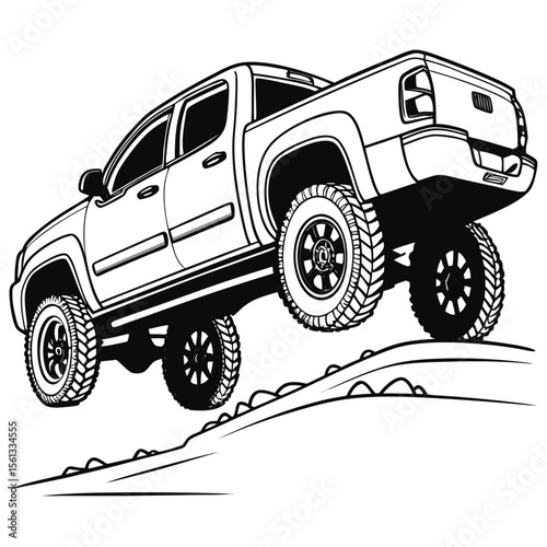 full vector of a lifted 4 doir pickup truck off