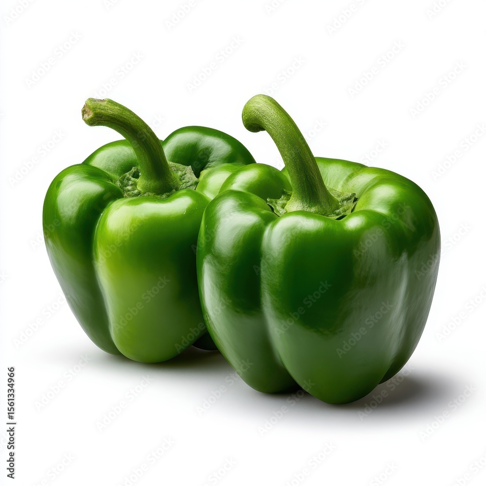 Two fresh green bell peppers isolated on a clean white background Two fresh green bell peppers isolated on a clean white background