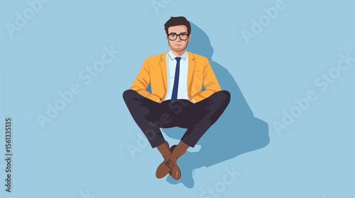 Stylish Businessman with Glasses Sitting Top View