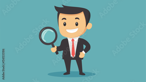 Businessman with Magnifying Glass Isolated Icon