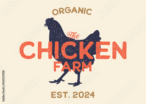 Chicken Farm with Chicken Silhouette Vintage Retro Background. Ideal for branding organic farms, local produce markets, homesteading, animal husbandry, or artisanal food packaging.