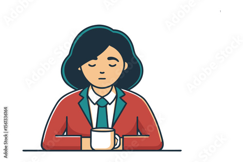Serene Contemplation: A professional woman takes a moment for inner peace, embodying the essence of introspection. She's shown with closed eyes, quietly holding a mug.