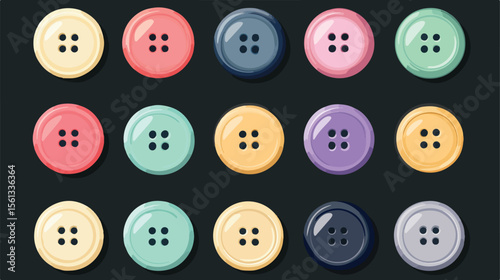 Variety of Stylish Buttons for Clothes Flat Vector Illustration