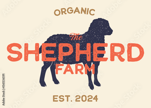Sheep or Shepperd Farm with Sheep Silhouette Vintage Retro Background. Ideal for branding organic farms, local produce markets, homesteading, animal husbandry, or artisanal food packaging.