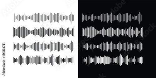 Sound Waveform Icon Set – Audio Signal, Music Pulse, and Voice Wave Vector Symbols for UI and Interface Design.