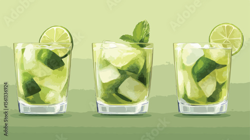 Caipirinha Cocktail Glass Design Flat Vector Illustration