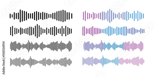 Sound Waveform Icon Set – Audio Signal, Music Pulse, and Voice Wave Vector Symbols for UI and Interface Design.
