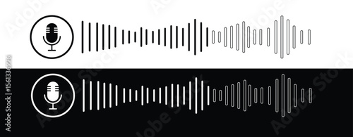 Microphone icon with sound waves. Radio microphone and sound wave. Podcast, voice recording, online concert, studio recording concept icon
