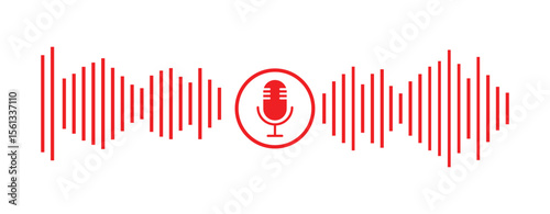Microphone icon with sound waves. Radio microphone and sound wave. Podcast, voice recording, online concert, studio recording concept icon
