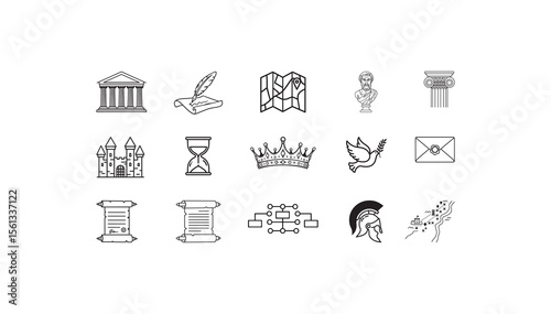 Ancient greek history culture symbols icons vector