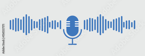 Microphone icon with sound waves. Radio microphone and sound wave. Podcast, voice recording, online concert, studio recording concept icon
