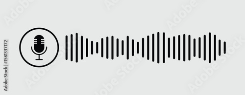 Microphone icon with sound waves. Radio microphone and sound wave. Podcast, voice recording, online concert, studio recording concept icon
