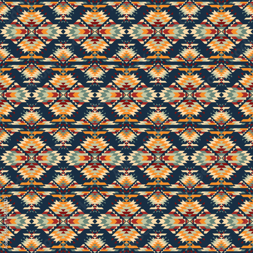 American tribal ethnic native pattern seamless.Traditional Navajo,Aztec,Apache,Southwest and Mexican style fabric pattern.Abstract vector motif pattern.For fabric,clothing,blanket,woven,wrap,decorate.