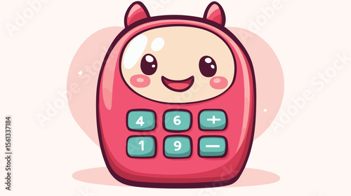 Cute Kawaii Math Calculator Character in Flat Vector Illustration