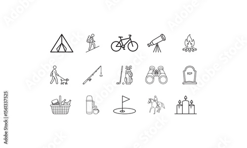 Outdoor activities and objects icons tent hiking