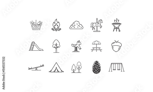 Picnic basket campfire grill slide tree swing set bread cheese