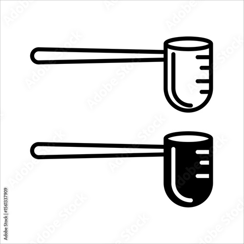 Measuring spoon icon, used for dry powder Black illustration of spoon with sports nutrition, flour, sugar, salt. Cooking contour isolated vector symbol