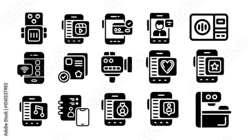 Collection of mobile app and technology icons representing various digital services and features isolated on white background