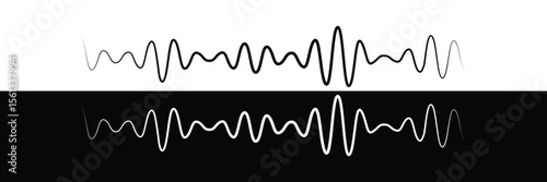 Black Sound Wave Vector – Audio Signal Line Icon for Podcast, Music, and Voice Interface Design on White Background