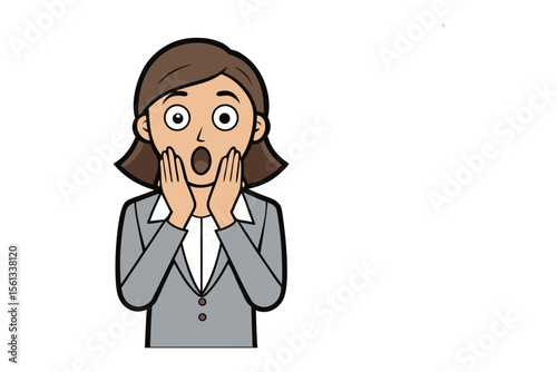 Astonishment and Shock: A dynamic illustration of a woman exuding surprise, with wide eyes and a hand on each cheek, representing pure astonishment