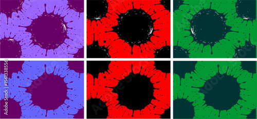 Set of paint splash background, various coloured spots background, different types of painted coloured splash background 