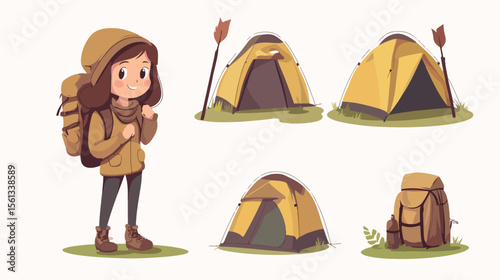Adventurous Camping Girl Cartoon Character Vector Illustration