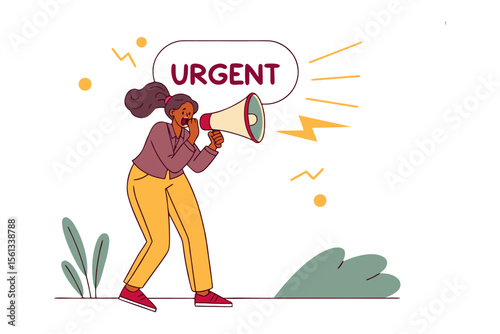 Urgent Announcement: An illustration depicts a determined individual passionately delivering an important message, emphasizing urgency.
