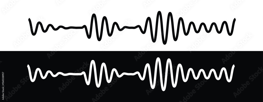 Fototapeta premium Black Sound Wave Vector – Audio Signal Line Icon for Podcast, Music, and Voice Interface Design on White Background
