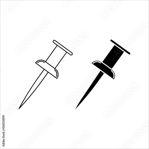 Safety pin icons set in solid black flat style. Social media safety pin icons, Instagram. Pin, pinned, pasted and noted symbols. Flat, outline, thumbtack, paperclip vector icons.