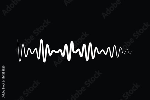 Black Sound Wave Vector – Audio Signal Line Icon for Podcast, Music, and Voice Interface Design on White Background
