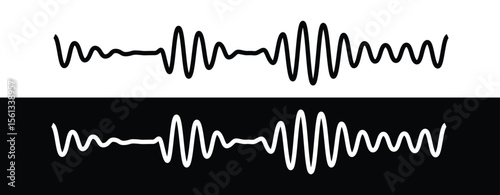 Black Sound Wave Vector – Audio Signal Line Icon for Podcast, Music, and Voice Interface Design on White Background
