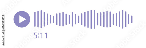 Music player soundbar. Audio speech spectrum noise with play button. Mobile messenger app chat. Sound wave of voice. Record interface. Equalizer icon with soundwave line. Vector illustration.
