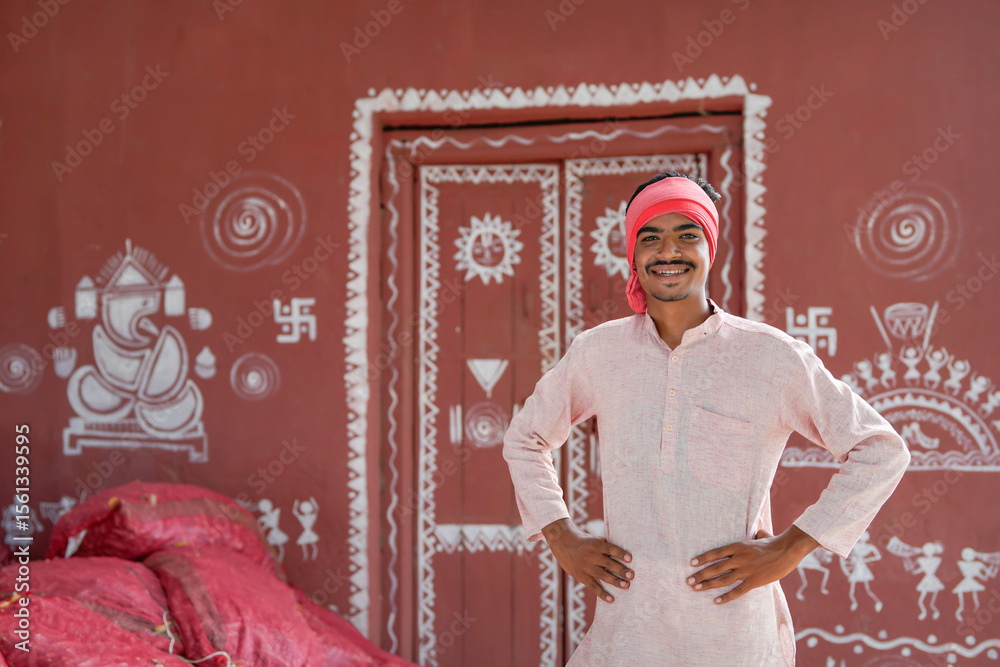 Fototapeta premium young indian asian farmer standing confidently at home