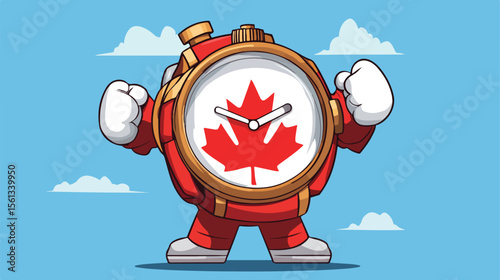 Canada Flag with Wristwatch Cartoon Illustration for Stock Photos