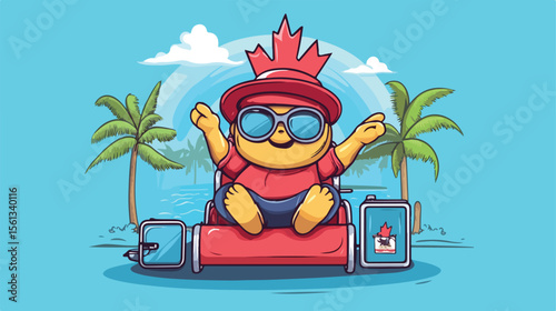 Canadian Dollar Mascot Vacation Flat Vector Illustration