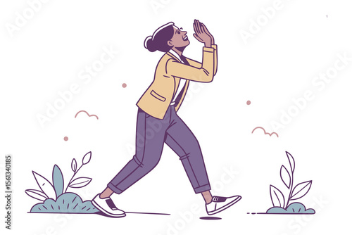 Woman Walking: A stylish woman striding confidently, radiating energy and purpose.  Her posture conveys determination and self-assurance.