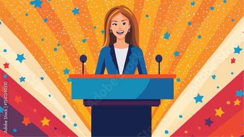 Empowered Candidate Woman Speaks Out Loud for Votes Campaign
