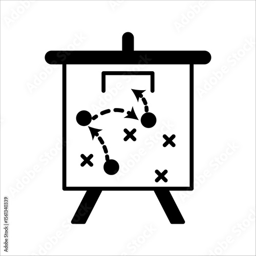 soccer tactics icon, successful soccer game strategy, game scheme, vector illustration on black and white background.