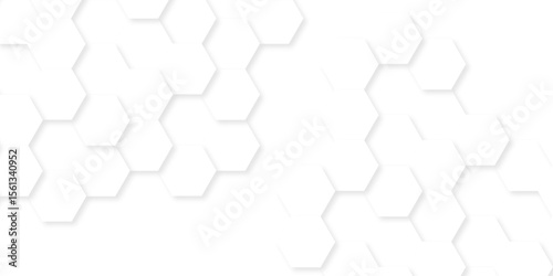 Minimal white hexagonal hexagon modern technology creative emboss light honeycomb polygonal web. abstract geometric science and mosaic tile with template texture background.	